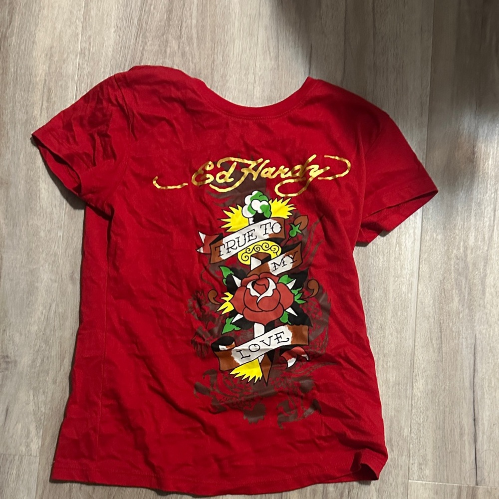 Ed Hardy Kids Red Tee with Graphic Design